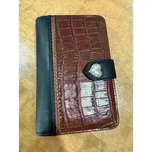 brighton organizer, Black And Brown Leather, Traditional Silver Heart Clasp